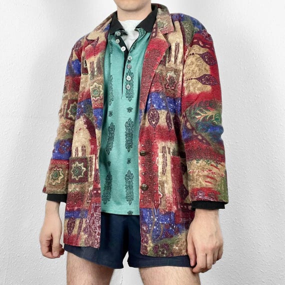 Vintage Funky Patchwork Blazer Jacket Retro Hippy… - image 1