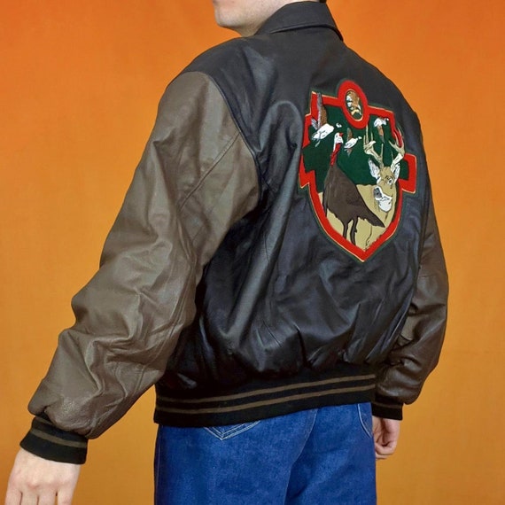 Vintage Leather Bomber Jacket Embroidered Eagle D… - image 3