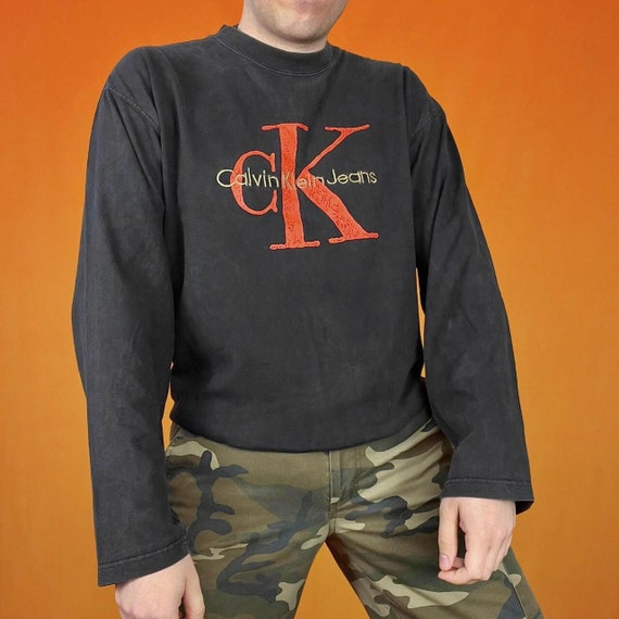 Vintage Calvin Klein Long Sleeve Tee Embroidered Spellout Logo 