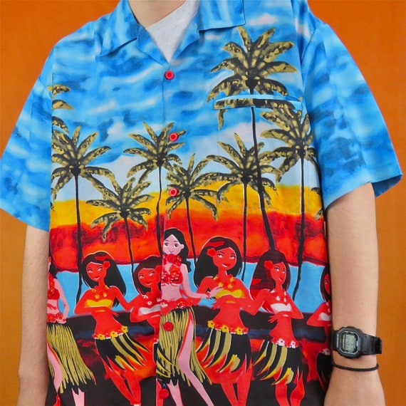 Vintage Funky Hawaiian Shirt Colourful Rainbow Gr… - image 2
