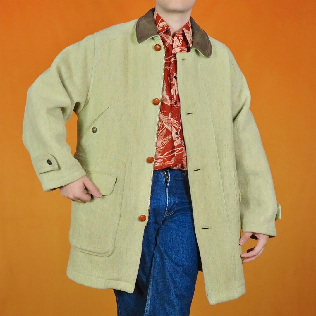 Vintage Wool Blanket Coat Chunky Knit Tartan Check Lined Outdoors Chore