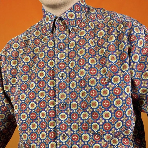 Vintage Funky Pattern Cotton Shirt Retro Moroccan… - image 4
