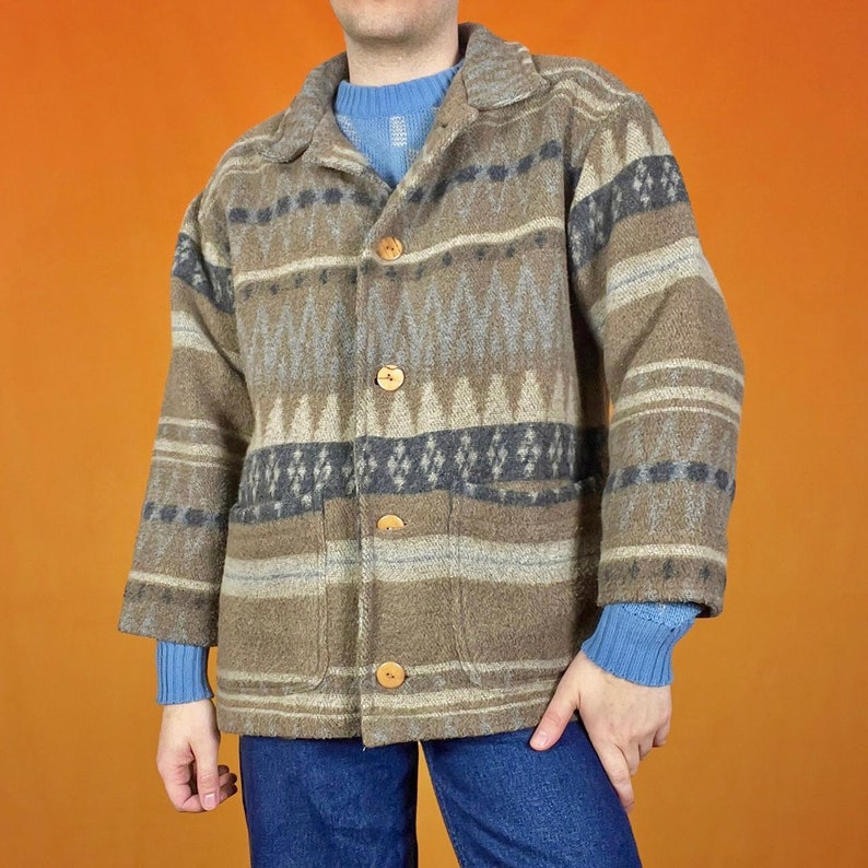 Vintage Wool Blanket Coat Chunky Knit Funky Retro Geometric Etsy