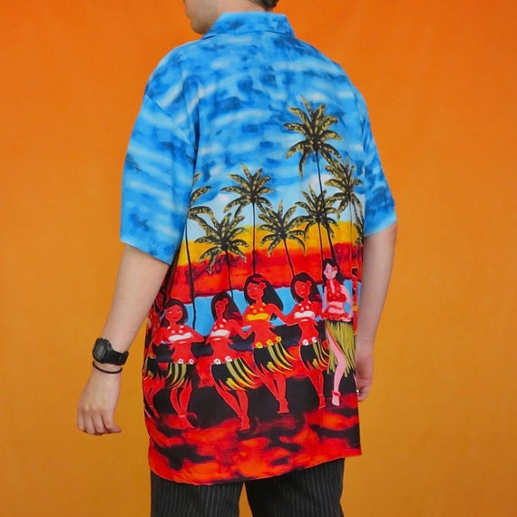 Vintage Funky Hawaiian Shirt Colourful Rainbow Gr… - image 3