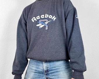 Vintage Reebok Sweatshirt Embroidered Spellout Logo Graphic Print Cotton Crewneck Jumper Pullover Retro Streetwear Grunge Sports 90s Y2K