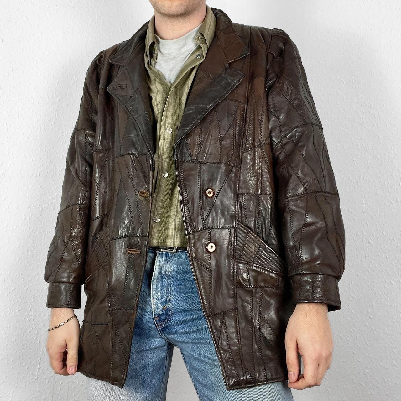 希少 French vintage leather patchwork coat