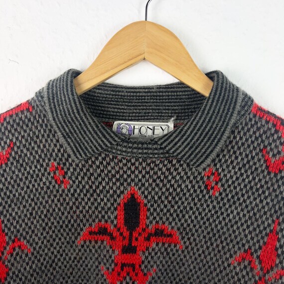 Vintage Collared Chunky Knit Pattern Sweater Funk… - image 4
