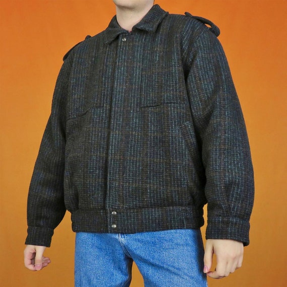 Vintage Wool Check Bomber Jacket Tartan Plaid Pat… - image 4