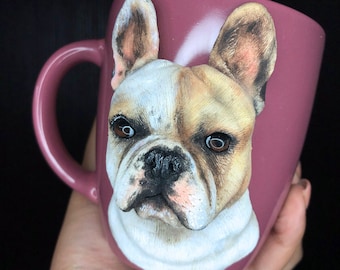 Mug pour animal de compagnie personnalisé - Mug personnalisé en argile polymère - Portrait de chien 3d - Cadeau de maman de chien - Sculpture d’animal de compagnie personnalisée - Cadeau de bouledogue Français - Frenchie