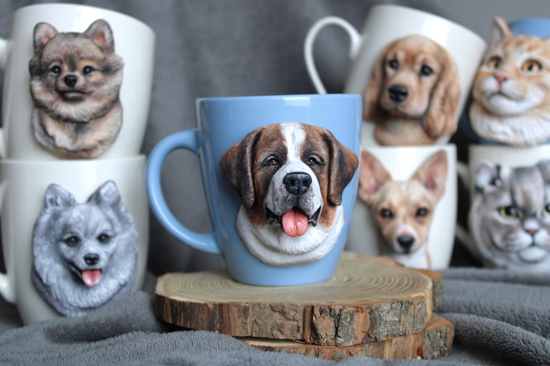 Custom Saint Bernard Mug Polymer Clay Dog Mug 3d Dog Portrait St. Bernard Gift Custom Pet Sculpture Pet Loss Gift Dog Mom Gift image 4