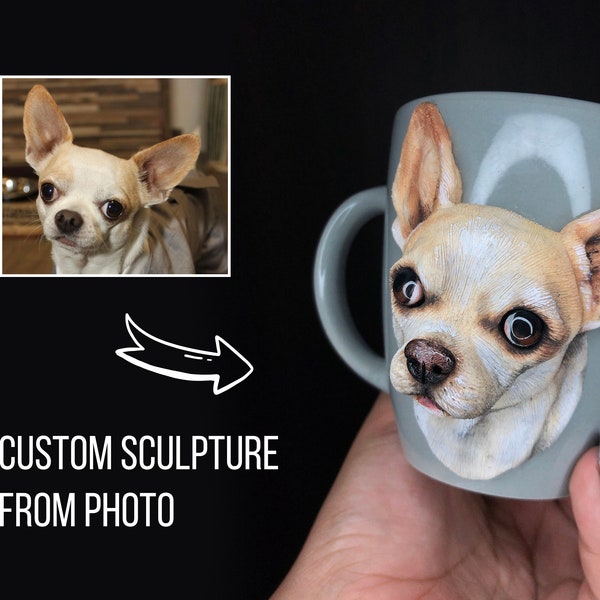 3d Custom Pet Mug - Handmade Realistic Polymer Clay Dog Mug - 3d Dog Portrait - Chihuahua Mom Gift - Custom Pet Sculpture - Chihuahua Gifts