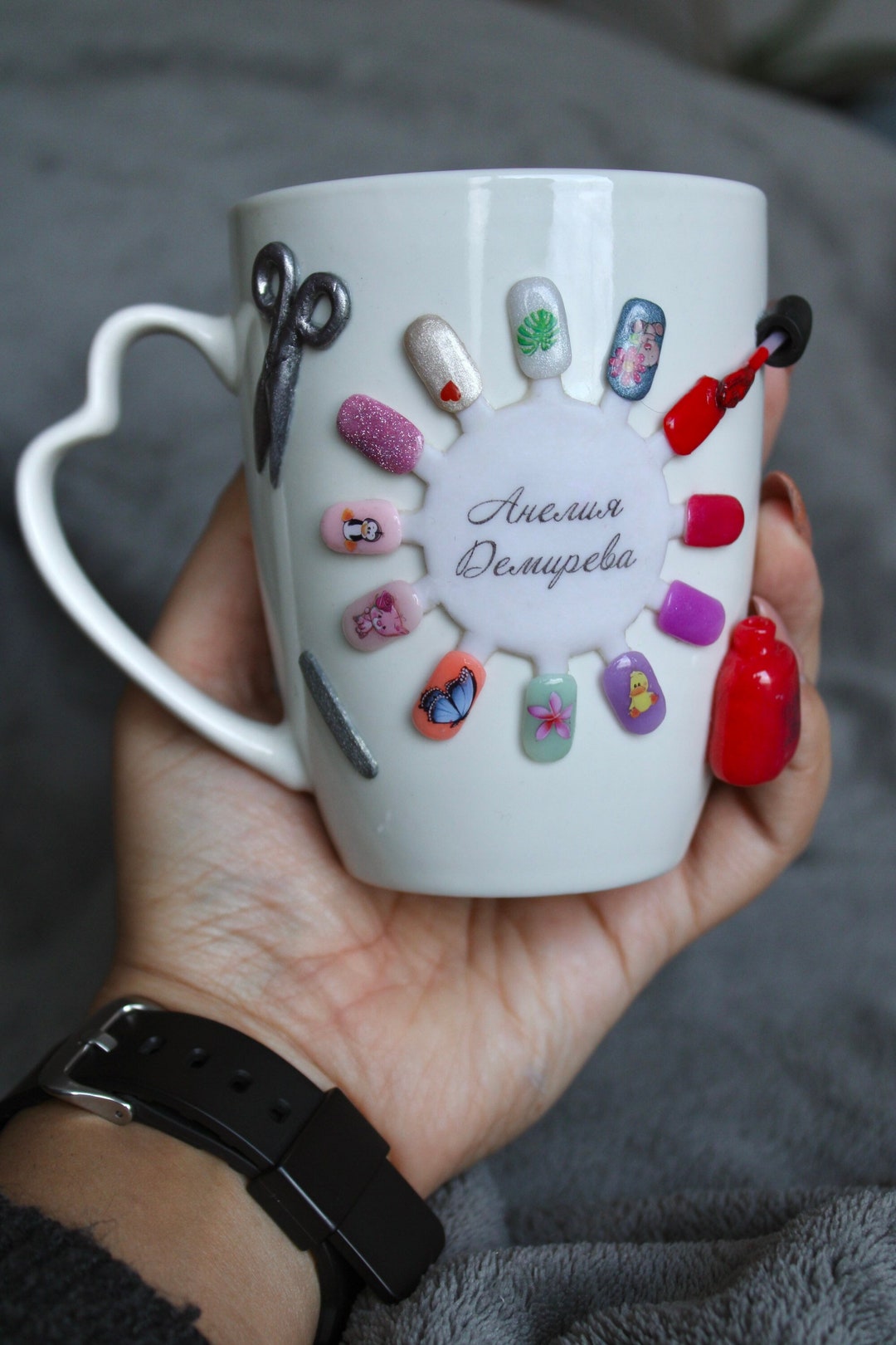 Custom Nail Artist Mug Nail Artist Gift Handmade Polymer Clay Mug