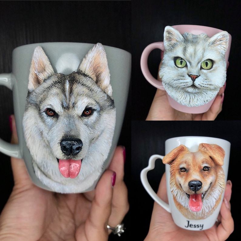 3d Custom Pet Mug Handmade Polymer Clay Dog Mug Dog Portrait Custom Pet Sculpture Pet Loss Gift Cocker Spaniel Gift Dog Mom Gift image 10