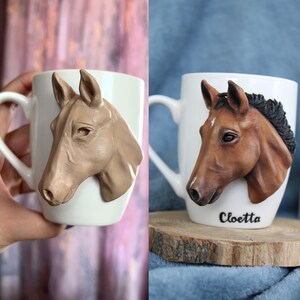 Custom Horse Sculpture Mug - Personalized Polymer Clay Horse Mug - 3d Horse Portrait - Horse Lover Gift - Custom Horse Sculpture