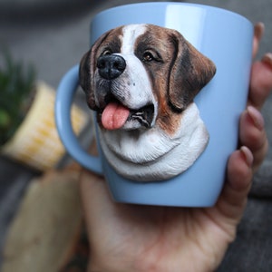 Custom Saint Bernard Mug Polymer Clay Dog Mug 3d Dog Portrait St. Bernard Gift Custom Pet Sculpture Pet Loss Gift Dog Mom Gift image 3