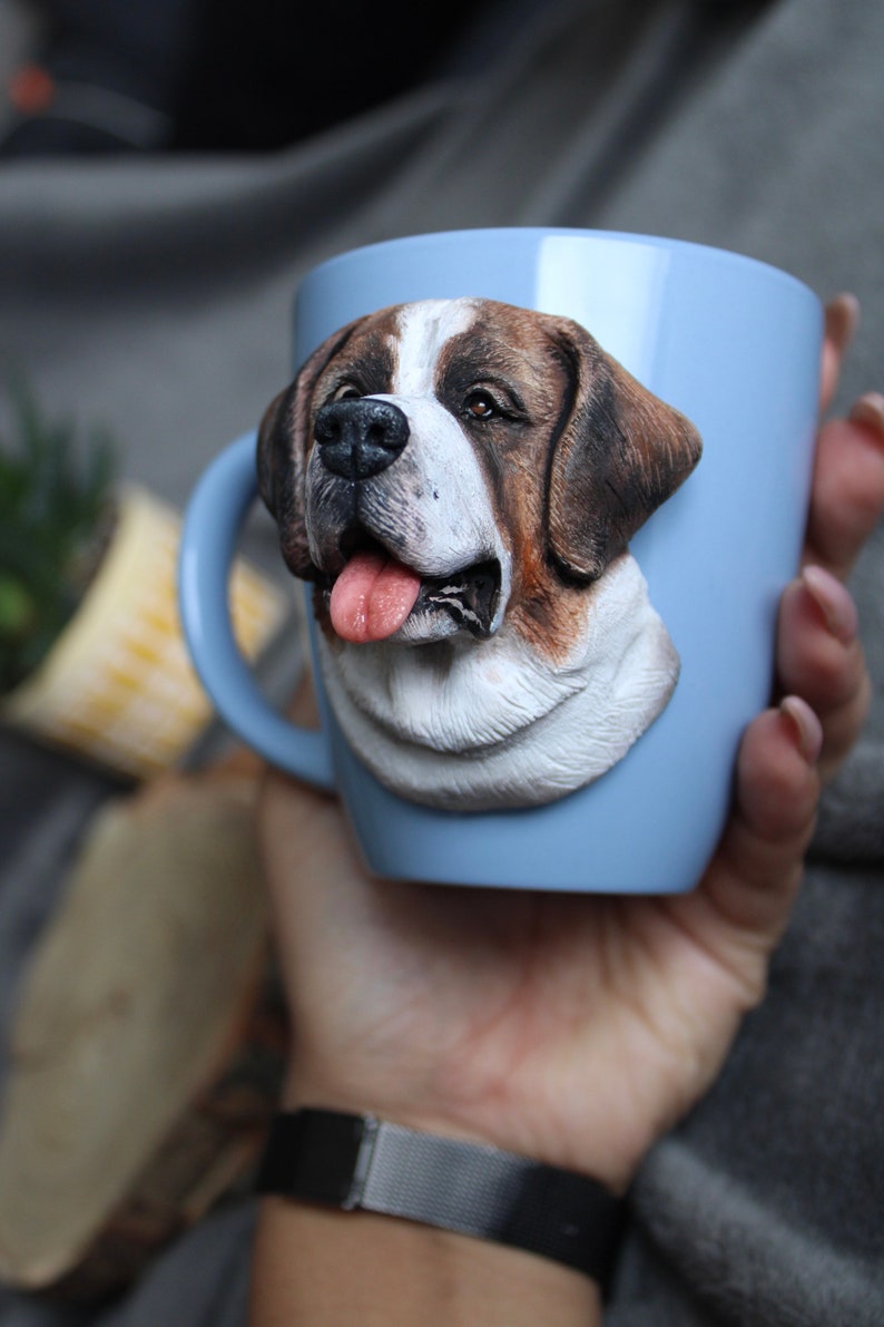 Custom Saint Bernard Mug Polymer Clay Dog Mug 3d Dog Portrait St. Bernard Gift Custom Pet Sculpture Pet Loss Gift Dog Mom Gift image 3