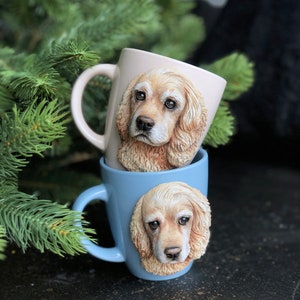 3d Custom Pet Mug Handmade Polymer Clay Dog Mug Retrato de perro Escultura personalizada de mascota Regalo para la pérdida de mascotas Cocker Spaniel Gift Dog Mom Gift imagen 1