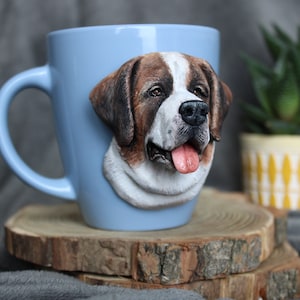 Custom Saint Bernard Mug Polymer Clay Dog Mug 3d Dog Portrait St. Bernard Gift Custom Pet Sculpture Pet Loss Gift Dog Mom Gift image 1