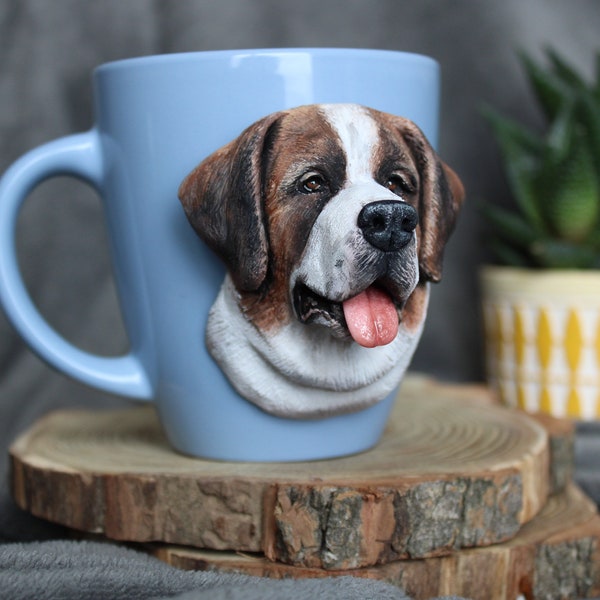 Custom Saint Bernard Mug - Polymer Clay Dog Mug - 3d Dog Portrait - St. Bernard Gift - Custom Pet Sculpture - Pet Loss Gift - Dog Mom Gift