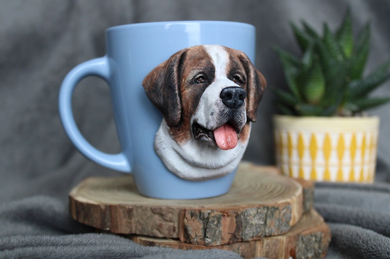 Custom Saint Bernard Mug Polymer Clay Dog Mug 3d Dog Portrait St. Bernard Gift Custom Pet Sculpture Pet Loss Gift Dog Mom Gift image 1