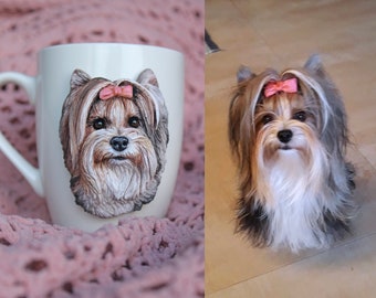 Mug pour chien personnalisé - Mug personnalisé en argile polymère - Portrait de chien 3d - Cadeau Yorkie - Sculpture d’animal de compagnie personnalisée - Mug Yorkie personnalisé - Pet Memorial