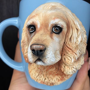 3d Custom Pet Mug Handmade Polymer Clay Dog Mug Retrato de perro Escultura personalizada de mascota Regalo para la pérdida de mascotas Cocker Spaniel Gift Dog Mom Gift imagen 3