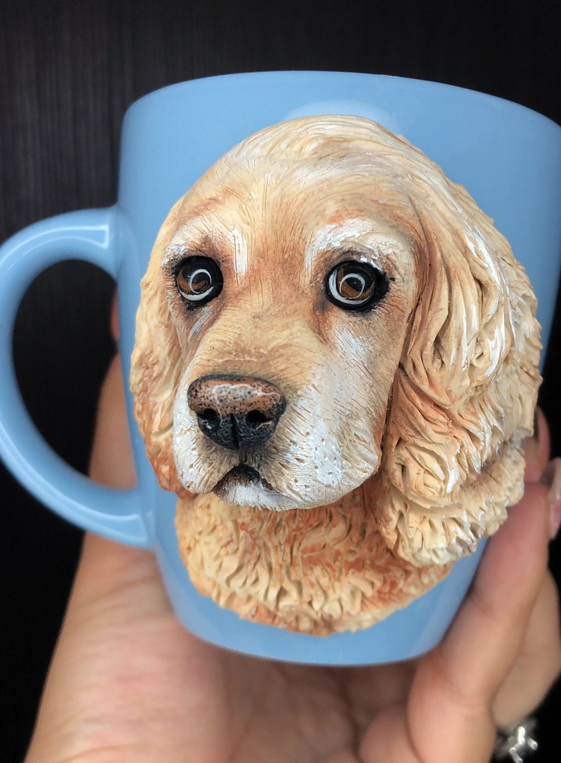 3d Custom Pet Mug Handmade Polymer Clay Dog Mug Retrato de perro Escultura personalizada de mascota Regalo para la pérdida de mascotas Cocker Spaniel Gift Dog Mom Gift imagen 3