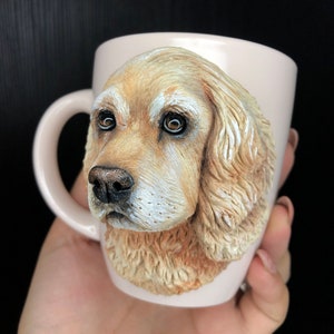 3d Custom Pet Mug Handmade Polymer Clay Dog Mug Retrato de perro Escultura personalizada de mascota Regalo para la pérdida de mascotas Cocker Spaniel Gift Dog Mom Gift imagen 5