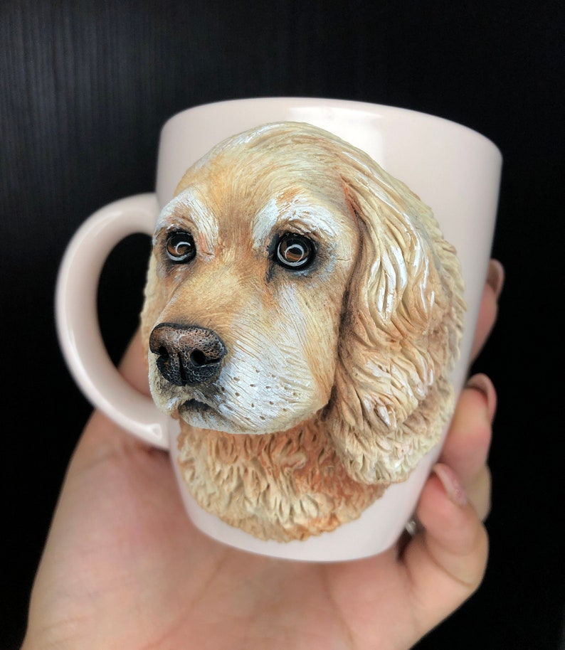 3d Custom Pet Mug Handmade Polymer Clay Dog Mug Retrato de perro Escultura personalizada de mascota Regalo para la pérdida de mascotas Cocker Spaniel Gift Dog Mom Gift imagen 5