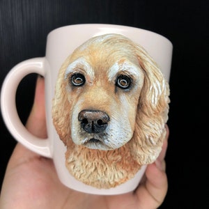 3d Custom Pet Mug Handmade Polymer Clay Dog Mug Retrato de perro Escultura personalizada de mascota Regalo para la pérdida de mascotas Cocker Spaniel Gift Dog Mom Gift imagen 6