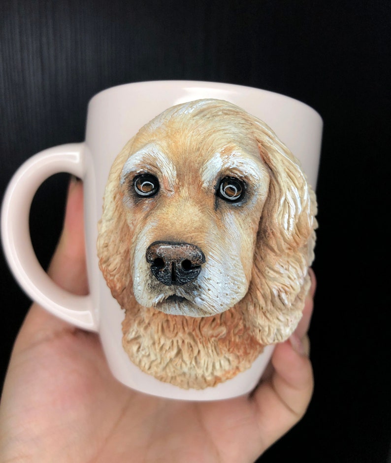 3d Custom Pet Mug Handmade Polymer Clay Dog Mug Retrato de perro Escultura personalizada de mascota Regalo para la pérdida de mascotas Cocker Spaniel Gift Dog Mom Gift imagen 6