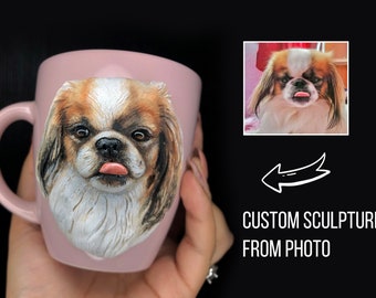 Mug pour animal de compagnie personnalisé 3d - Mug pour chien en argile polymère - Portrait de chien 3d - Cadeau de maman de chien - Sculpture d’animal de compagnie personnalisée - Cadeaux pékinois - Figurine pékinoise