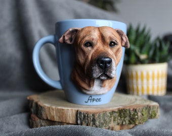 Custom Pitbull Mug - Personalized Polymer Clay Dog Mug - 3d Dog Portrait - Pitbull Gift - Custom Pet Sculpture - Pet Loss Gift -