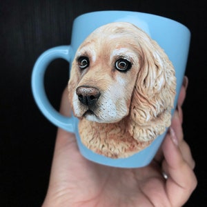 3d Custom Pet Mug Handmade Polymer Clay Dog Mug Retrato de perro Escultura personalizada de mascota Regalo para la pérdida de mascotas Cocker Spaniel Gift Dog Mom Gift imagen 2