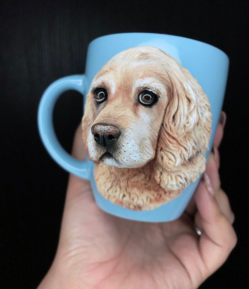 3d Custom Pet Mug Handmade Polymer Clay Dog Mug Retrato de perro Escultura personalizada de mascota Regalo para la pérdida de mascotas Cocker Spaniel Gift Dog Mom Gift imagen 2