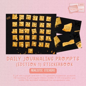 Daily Prompts Ed. 1 Realistic Digital Sticker Kit, Goodnotes Stickerbook for Digital Bullet Journaling, Goodnotes files, Transparent PNGs