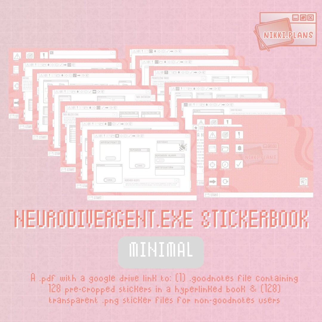 Neurodivergent.exe Stickerbook - Minimal Digital Sticker Book, 100