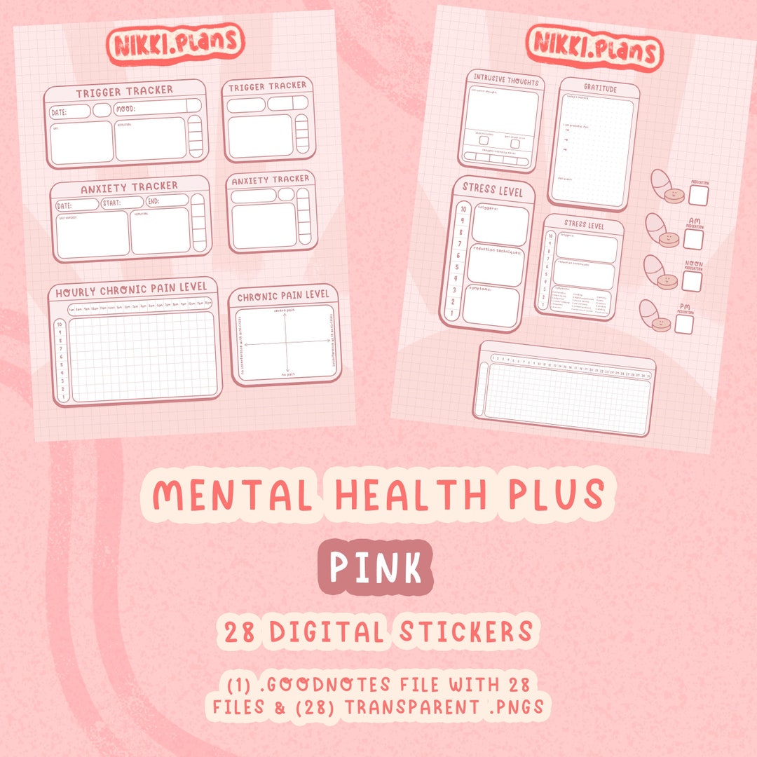 Mental Health Plus - Pink Digital Sticker Pack - Etsy