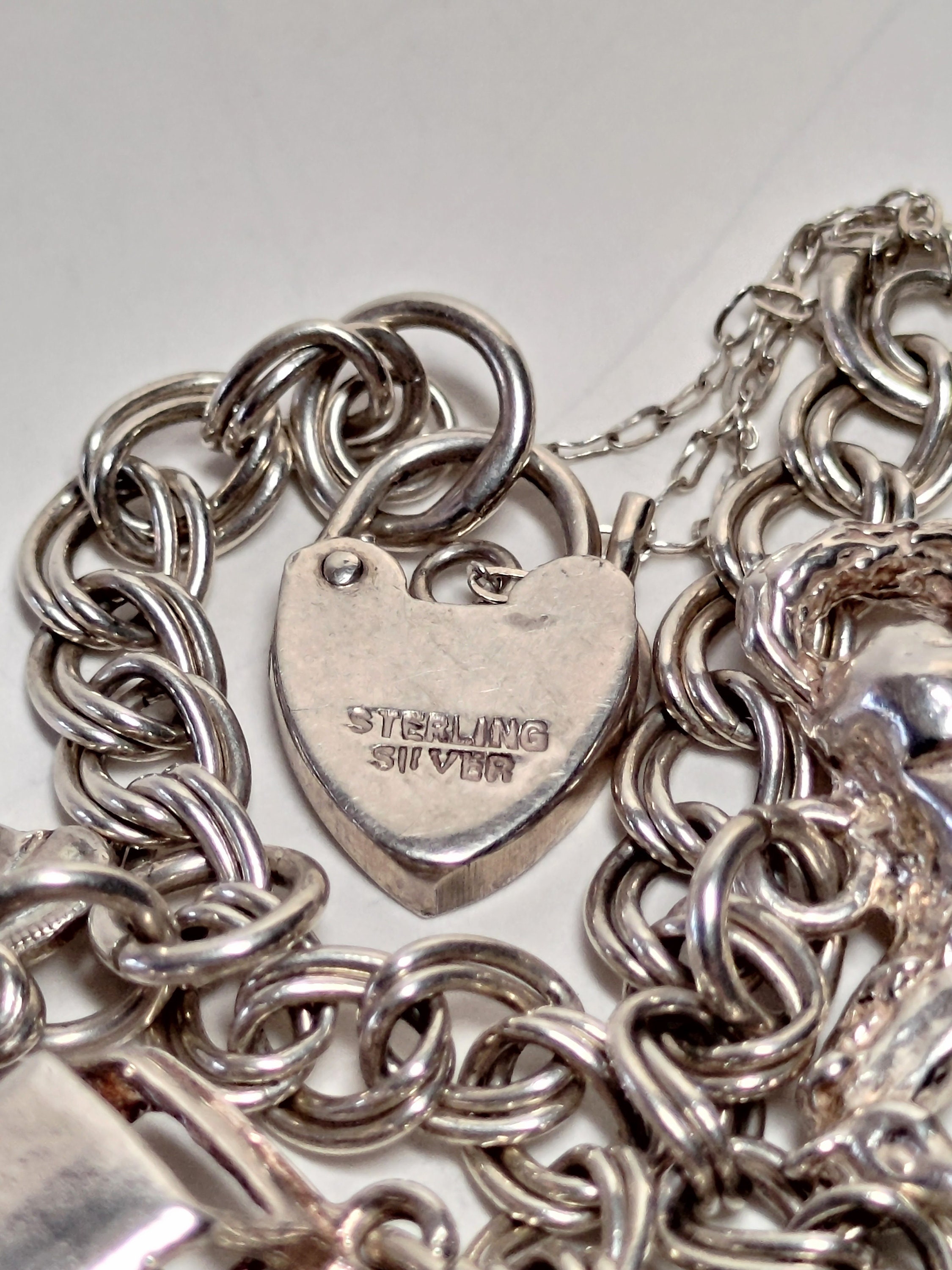 Bracciale Con Charm A Catena Doppia E Lucchetto In Argento - Foto 5