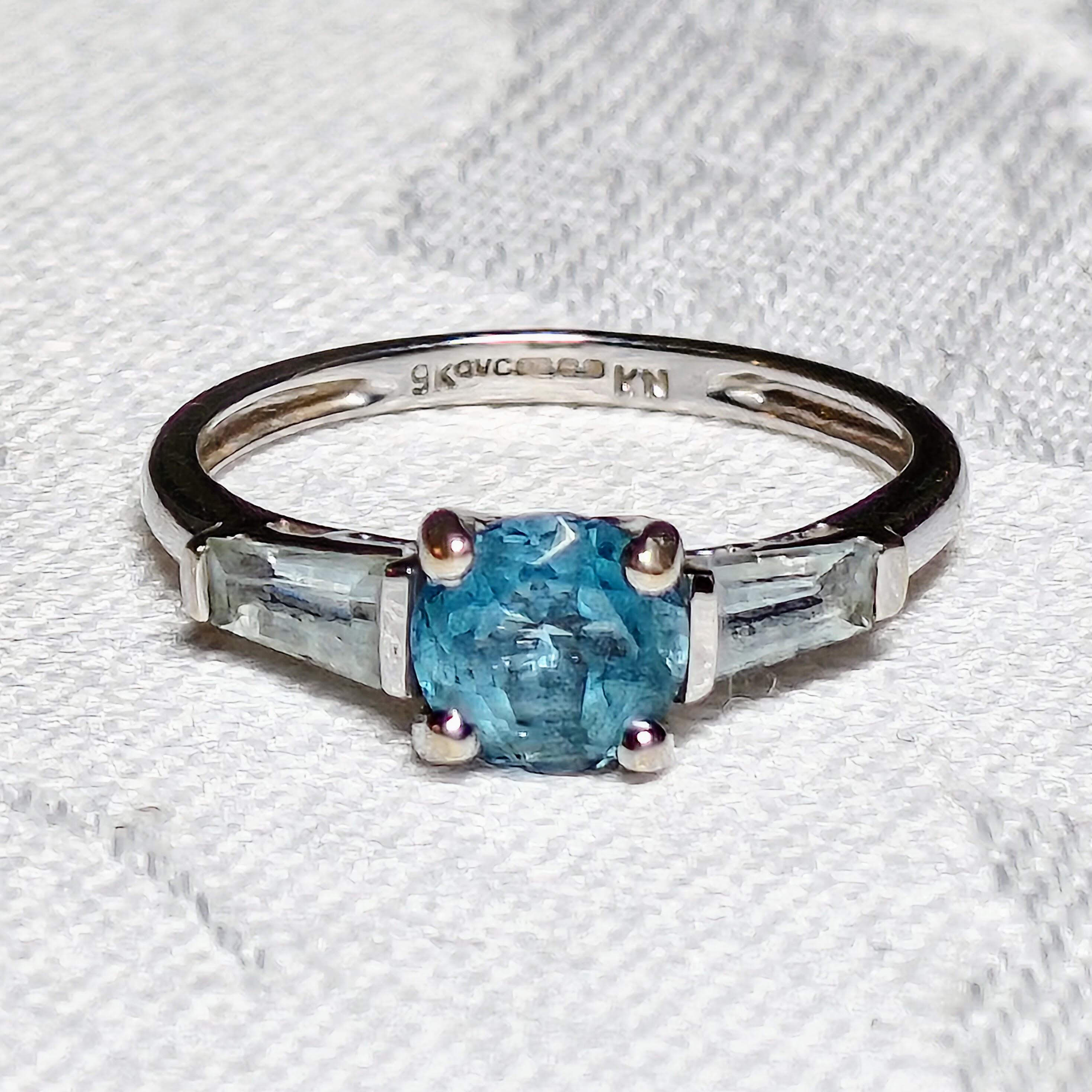 9ct ホワイトゴールド、アクアマリンリング - Etsy 日本