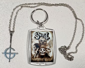 Papa Montage key chain and Grucifix Ghost band trinket. Papa Emeritus keyrings