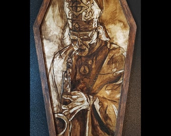 Papa Nihil Coffin Oil Painting - Painted to Order - Halloween hand painted gift for any Ghost band fan