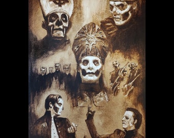 The Four Papas - Ghost Band Inspired Fan Art Print featuring Papa Emeritus through the ages & Cardinal Copia.