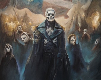 Viva La Ghost BC, Original Oil Painting. Ghost band fan art feat. Gothic Revolution Papa Emeritus. Perfect Metal head wall art gift.