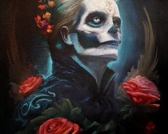 Papa Valentine the 2nd - Original oil painting, Ghost Band Fans, Metal Head Valentines Day Gift, Gothic Wall Art, Papa Emeritus V