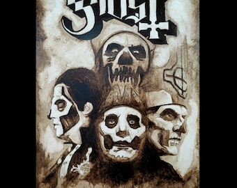 The Papa Montage - original Ghost Band oil painting featuring Papa Emeritus 1 2 3 4 - Gothic canvas wall art Ghost BC