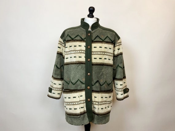 Vintage Fleece Jacket Patterned Fleece Coat 90s Boho Coat Teddy Fleece  Jacket Size Medium 