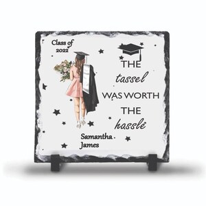 Personalised graduation print rockslate | University graduation Gift idea for graduates | Blonde Graduate | Brunette graduate