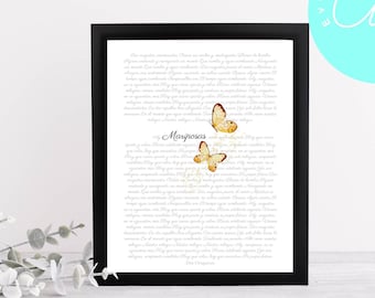 Encanto-dos oruguitas lyrics digital wall art, 8x10printable, song art, butterfly, Love Spanish/English song, instant digital download