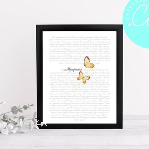 Encanto-dos oruguitas lyrics digital wall art, 8x10printable, song art, butterfly, Love Spanish/English song, instant digital download